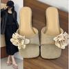 Fashion Women French Flowers Slippers Summer Slides Open Toe Flat Casual Shoes Leisure Sandal Female Vacation Beach Flip Flops