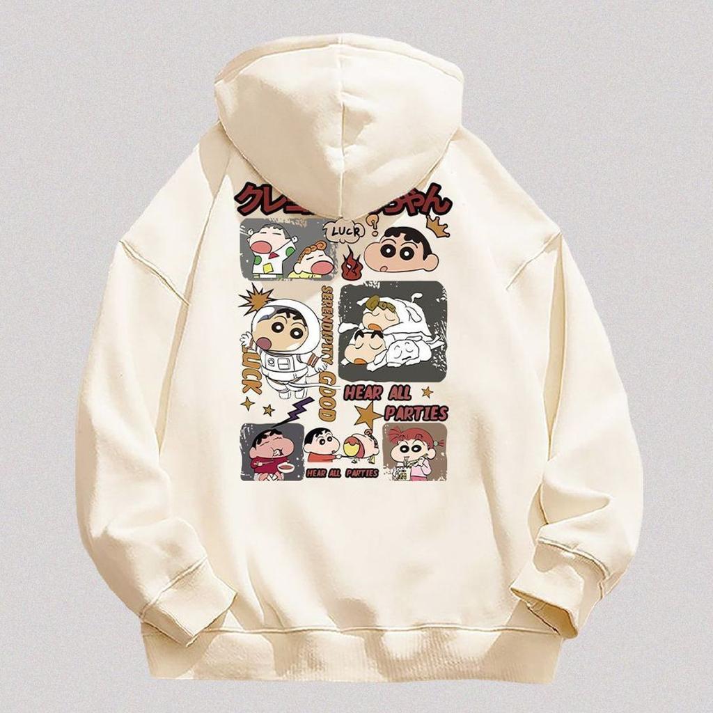 Korean version of cartoon crayon small hooded sweater women's autumn and winter models popular simple and loose trendy brand velvet jacket