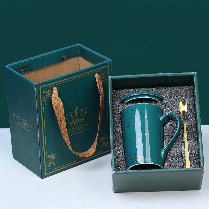 Creative Ceramic Cup With Lid Spoon Gift Water Cup Gift Box Twelve Constellation Ceramic Cup Printing