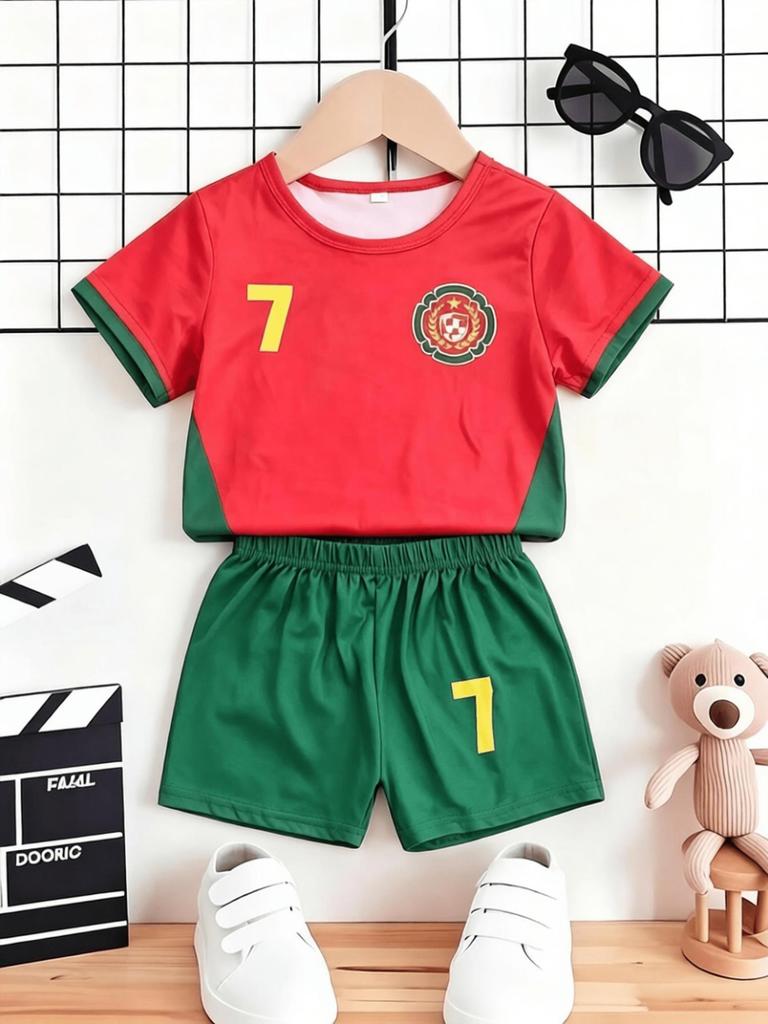 Printed Casual Short Sleeve Top & Shorts Set for Boys, Summer Versatile Outfit