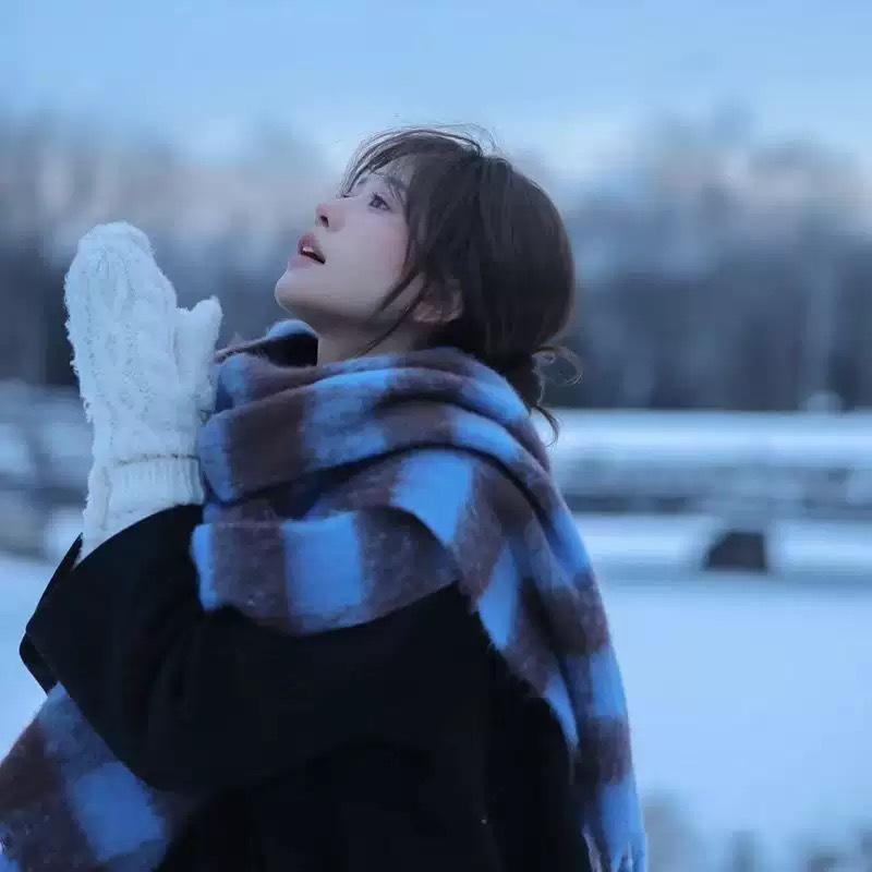 Korean Style Imitation Cashmere Plaid Scarf - Women's Warm, Thick, and Versatile Neck Warmer for Fall and Winter.