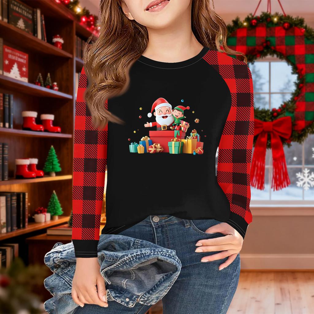 Girls Long Sleeve Christmas Day T Shirts Kids Fall Tops Crewneck Basic Tees 5-14Y