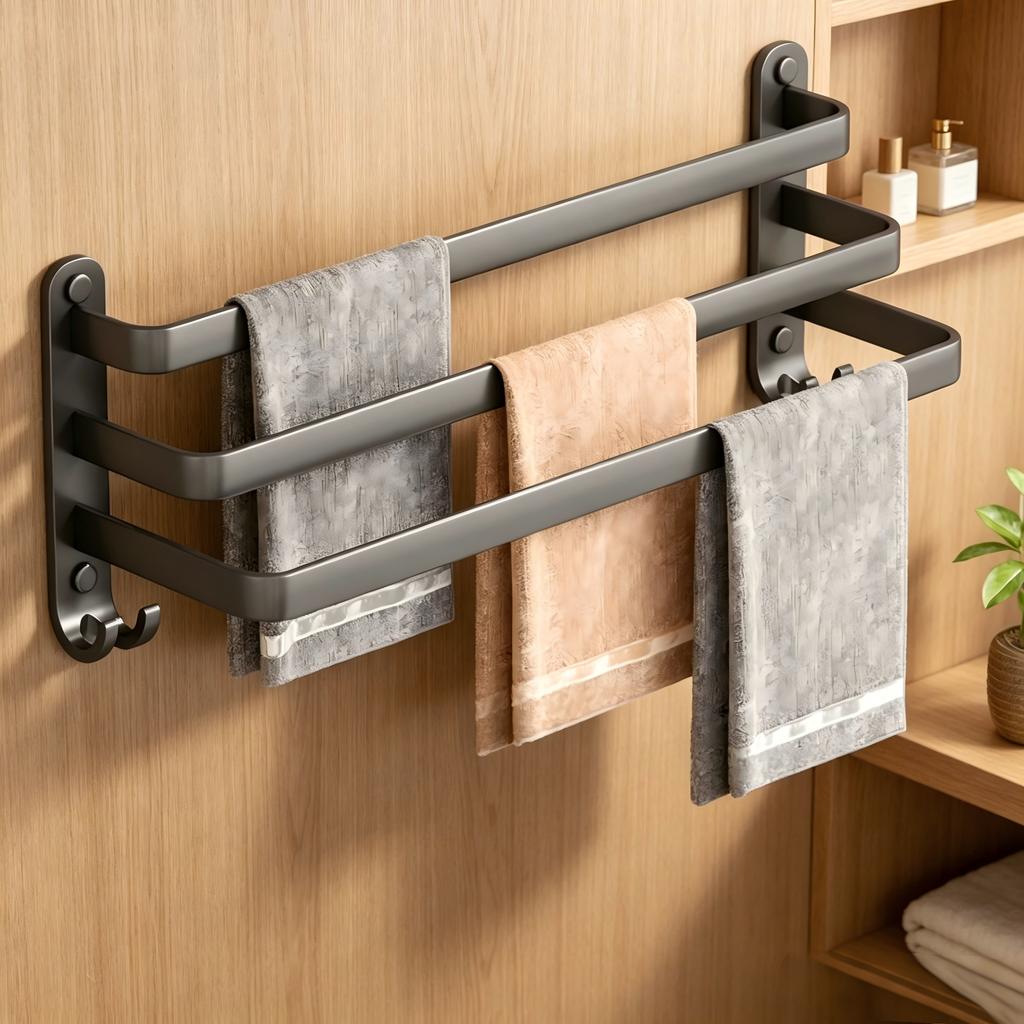 Gun Gray Towel Rack, No-drill Bathroom Wall-mounted Bathroom Towel Hanging Rod Storage Rack Toilet Storage Hanger