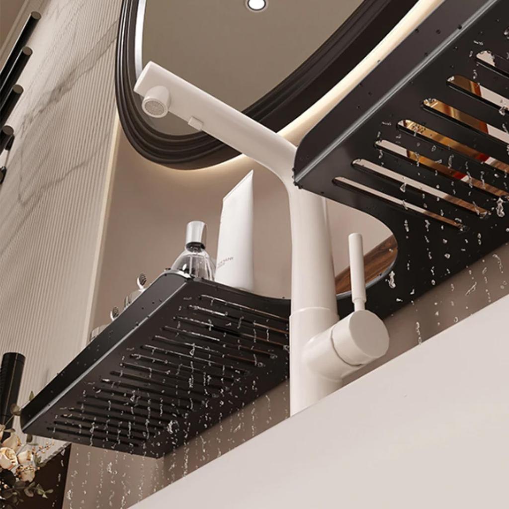 Ořechová koupelnová kuchyňská police s přísavkami, Nástěnná police nad umyvadlo nad baterii, Odnímatelné organizéry na umyvadlovou baterii, Dřevěný úložný stojan na baterie