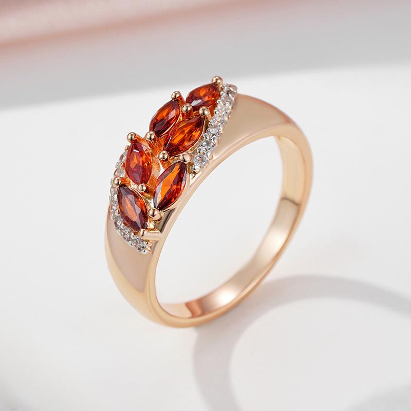 Kinel Red Zircon Flower Ring For Women Rose Gold Color Luxury Jewelry Wedding Holiday Ring Gift