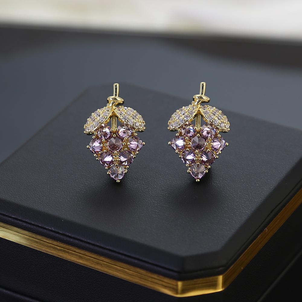 Серьги-гвоздики в форме винограда из циркония, серебряные игольчатые серьги S925, легкие роскошные серьги, женские, свежие и модные, темпераментные серьги 14k фиолетовый