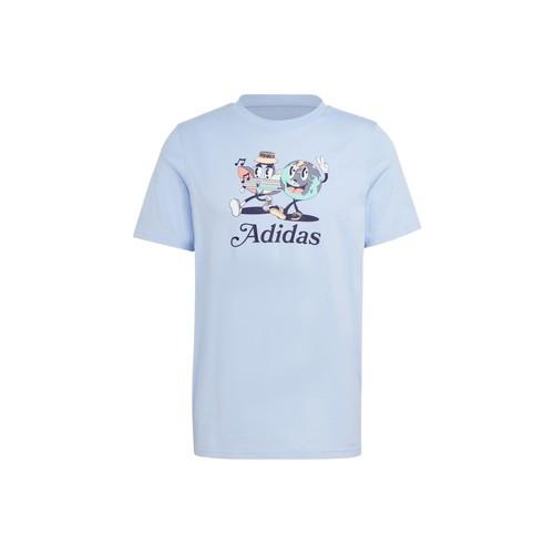 adidas Dopamine Cartoon Logo Print Sports T-Shirt Men s Light Pink Blue M розовый/синий