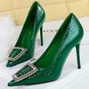 shoes Stone patterned patent leather Women Pumps Rhinestone buckle High Heels 10 CM Stiletto Luxury banquet shoes women