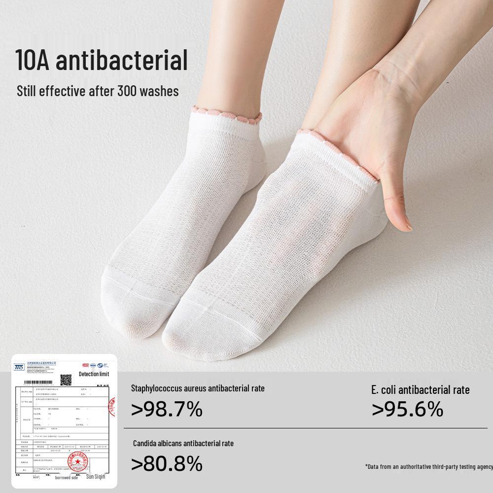 Damen-Kniebundsocken aus reiner Baumwolle mit Spitze - Antibakteriell, Hohe Elastizität, Atmungsaktiv, Vertikale Streifen für Frühling und Herbst.