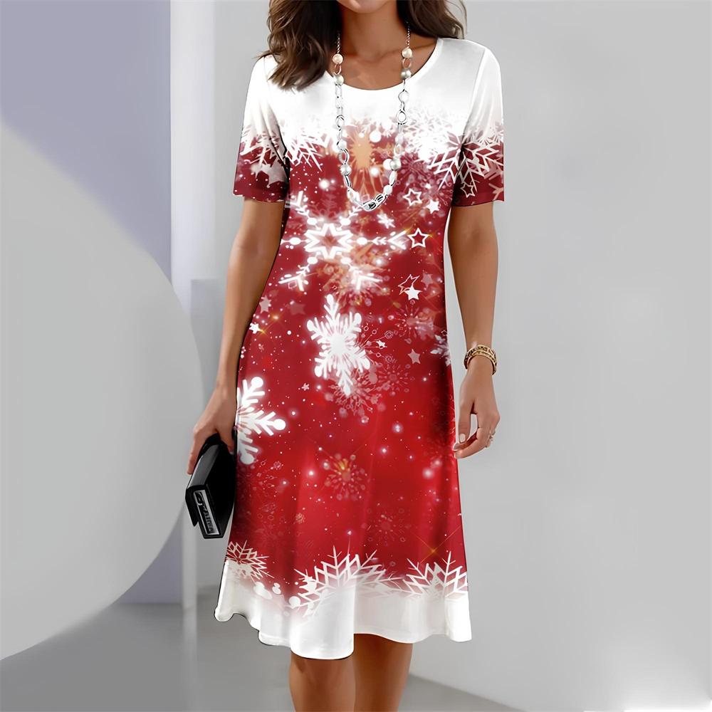 Christmas Dress Women Elegant O-neck Short Sleeve Dresses Plus Size Red Casual Party Summer Dress Fashion Vestidos