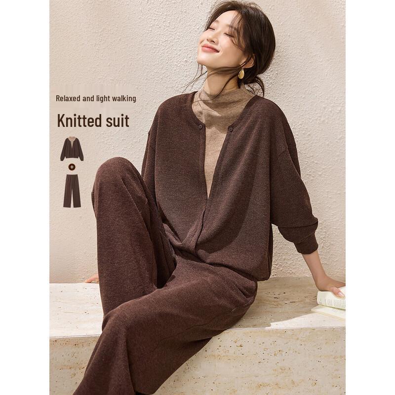 MoHanYiMei Navy Style Relaxed Fit V-Neck Sweatshirt & Wide-Leg Pants Set L