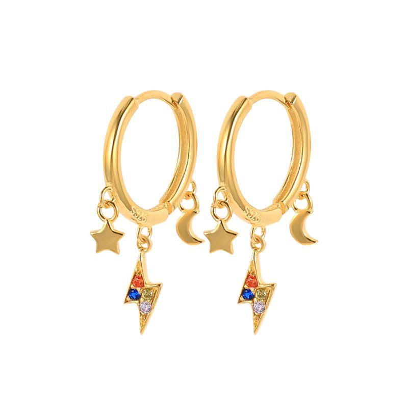 925 Silver Needle Vintage Gold Earrings for women Fashion Lightning Pendant Hoop Earrings Wedding High Luxury Jewelry