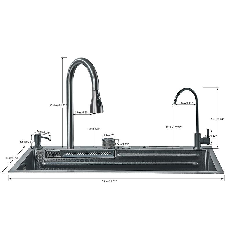 304 High 1uality Intelligent Digital Display  Waterfall Kitchen Sink Large Single Slot Integrated Digital Display Faucet Set