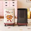 Wheeled Double Barrel Cartoon Trash Can with Lid for Living Room & Bedroom