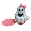 1/2Pcs Halloween Reading Ghost Figurine Pink Teacup Ghost Statue Resin Sculpture Home Office Holiday Party Desktop Decoration Ornament
