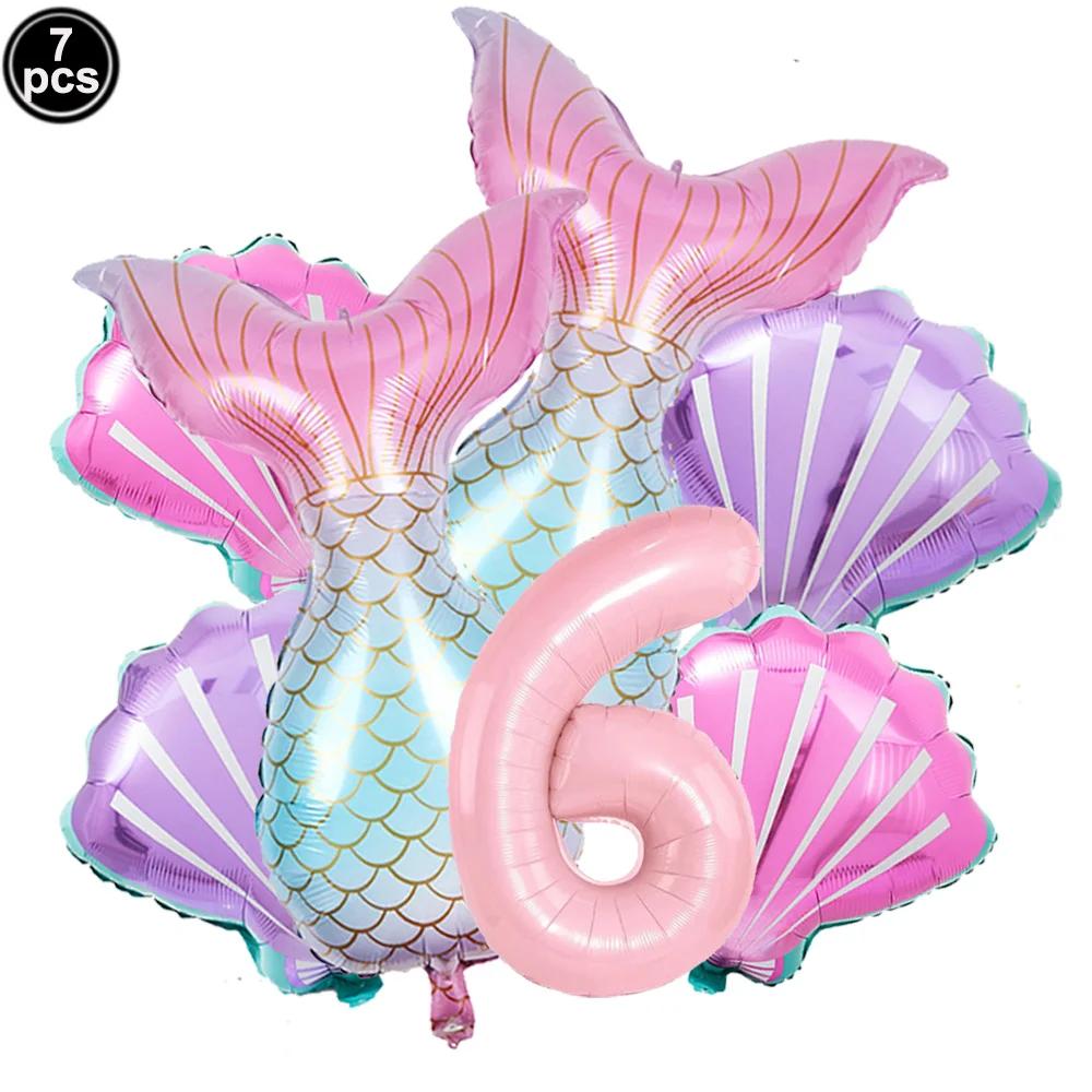 Mermaid Birthday Party Decoration 3D Balloons Cup Plate Napkins Banner For Kids Girls Party Favor Gifts Baby Shower Photo Props