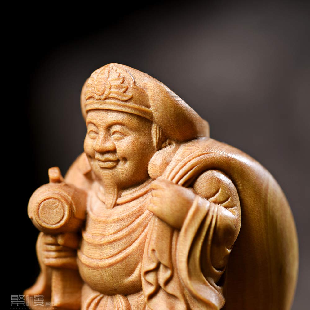 Hanro Art Carving Buddha One of the Seven Lucky Brings Good Fortune H x W x 3cm Promotes Business Illness and Good and Protection from Evil Statue,