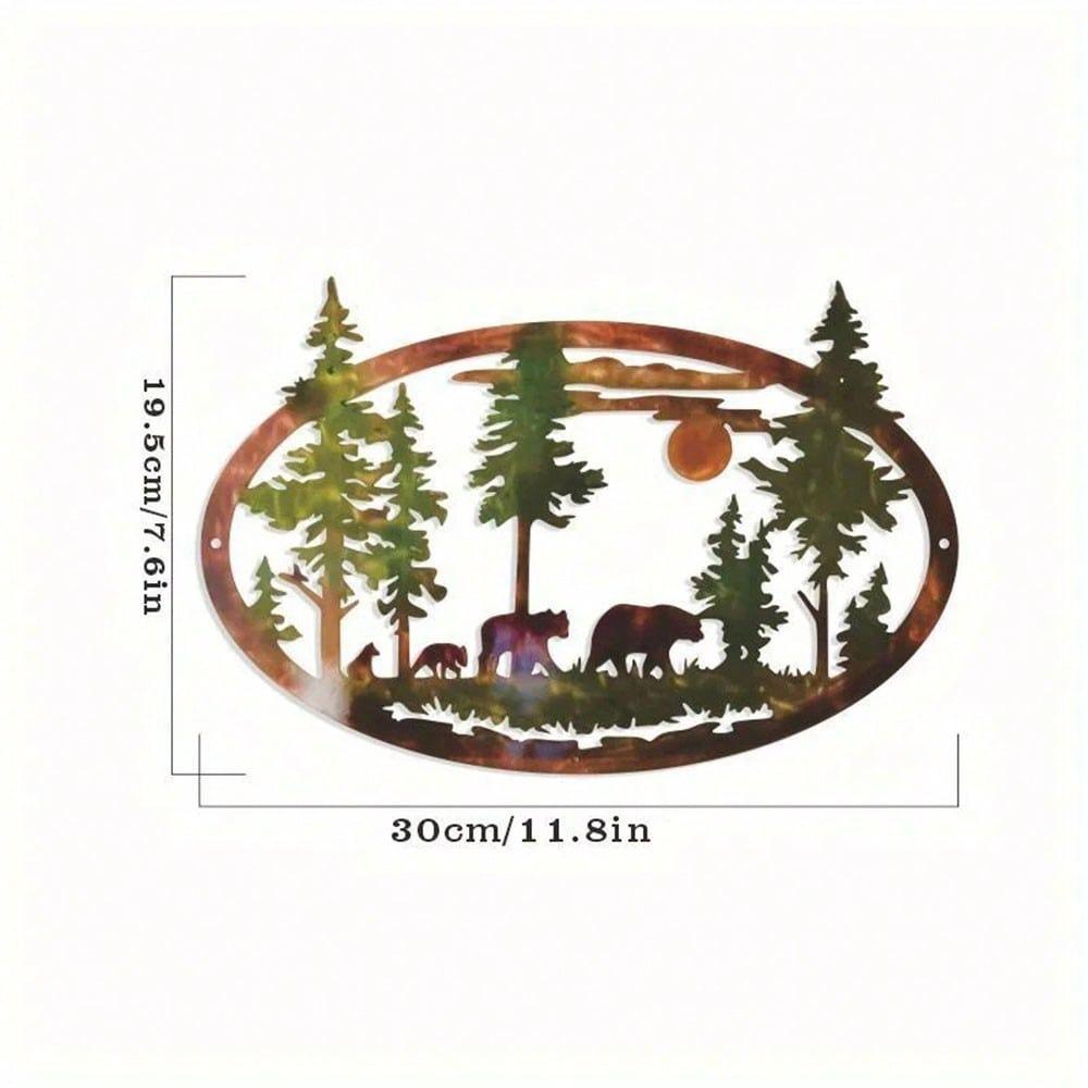 Metal Art Wall Decor Christmas Deer Bear Scene Hanging Ornament Home Craft Gift TY3880-01-11.81in