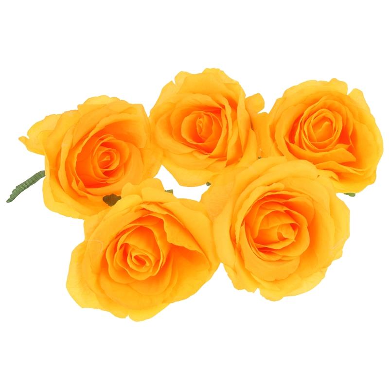 Rose Head Artificial Flowers for Arrangement Decoration 5 pcs - Orange