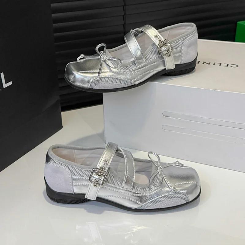 Mary Janes Ballet Flats Women Sport Casual Bow-Knot Walking Shoes Cozy Shoes Woman Mesh Shallow Breathable Sneakers Summer Lady