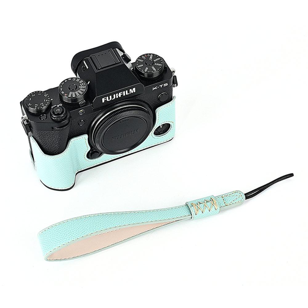 XT5 Palm Print PU Leather Camera Half Case for Fujifilm XT5 Fuji X-T5 Bottom Opening Cover With Strap