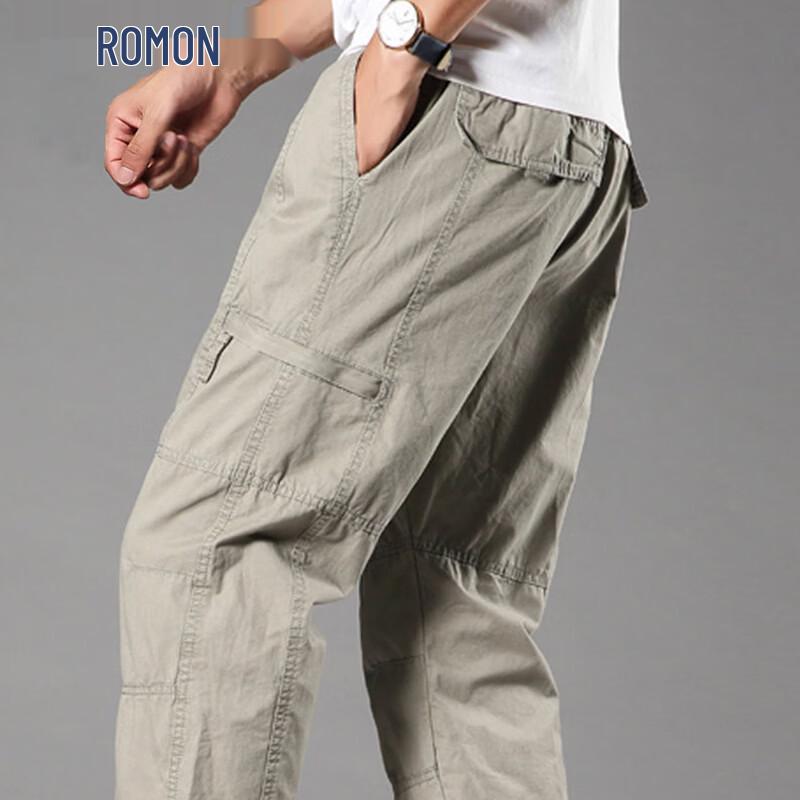 Romon Men s Summer Loose Fit Pure Cotton Cargo Pants 4XL