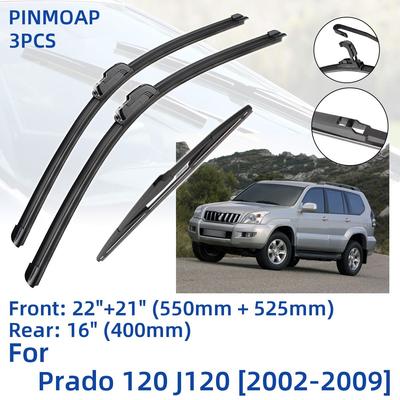 3 Peças Para TOYOTA Prado 120 J120 2002-2009 22" 21" 16" Palhetas Limpadoras Dianteiras Traseiras Para-brisa Janela Acessórios Cortador 2005 2006 2007 2008 2009