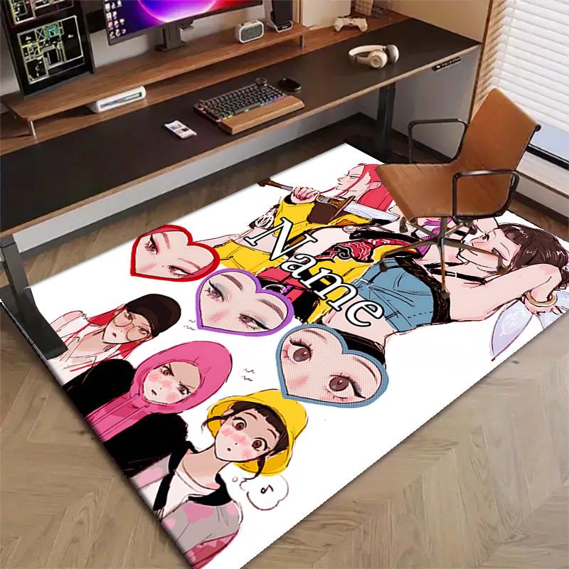Custom KPop Demon Hunters Mat Personalized Name, Polyester Washable Indoor Entryway Rug, Gift for Christmas, Easter, Thanksgiving Day