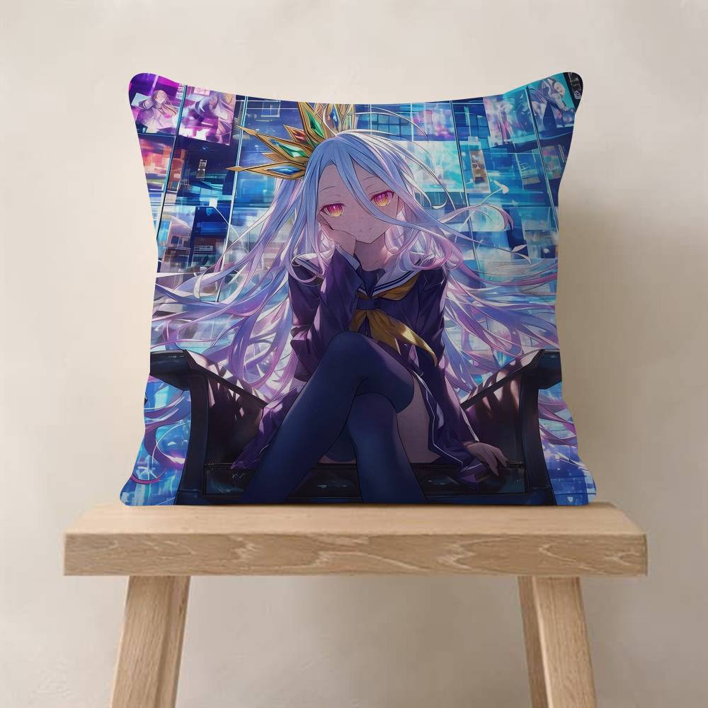 NNo Game No Life Anime Pillow Covers Cartoon Sofa Decorative Home Doublesided Printing Short Plush Cute Cushion Cover