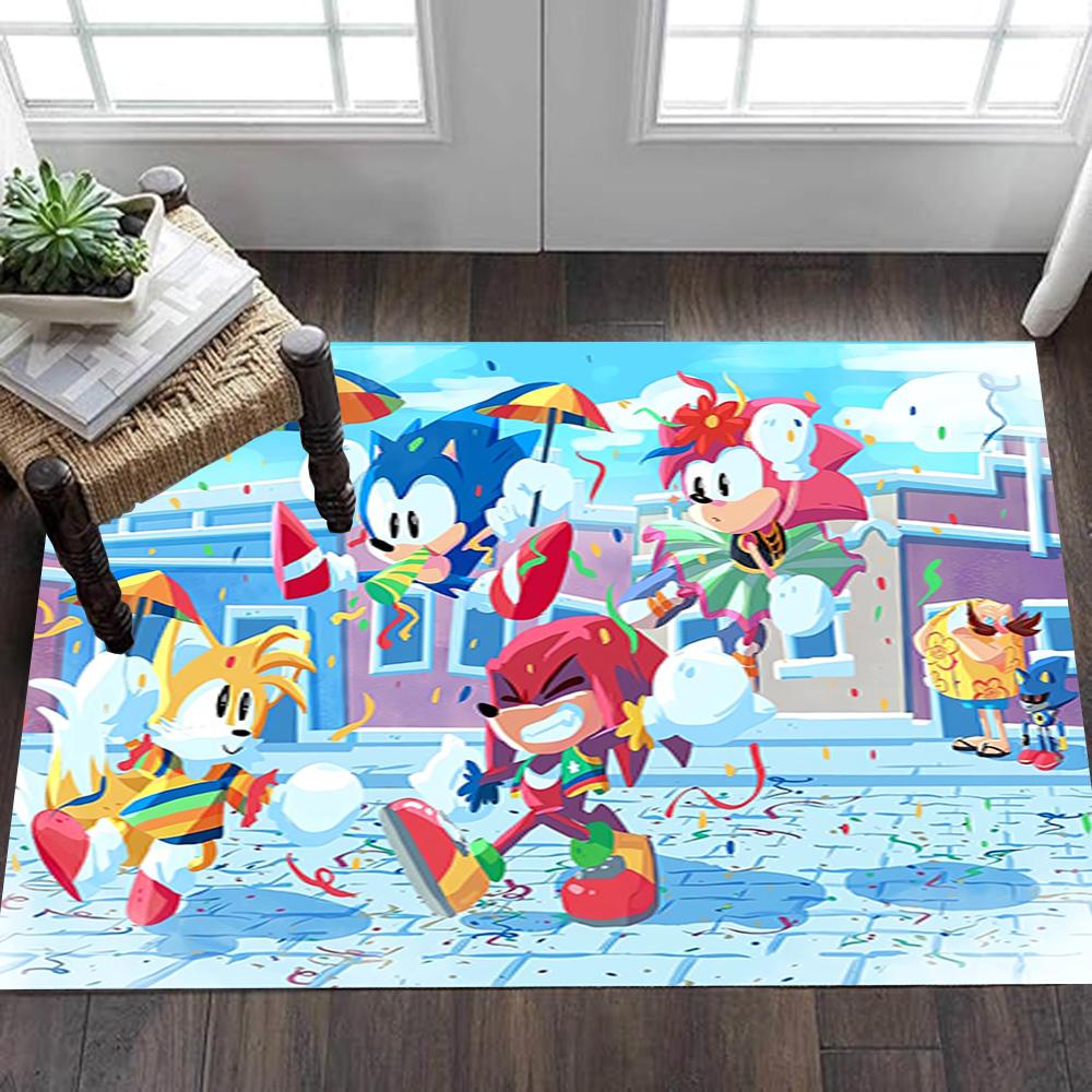 Sonic The Hedgehog Figures Set Decoration,Carpet,Living Room,Bedroom, Non-slip,Square rug