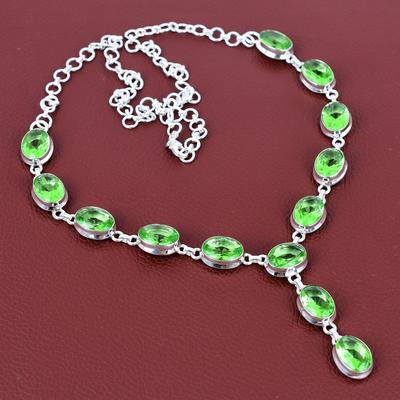 Faceted Green Amethyst Necklace 925 Sterling Silver Necklace Adjustable Chain Necklace Original Gemstone Necklace Handmade Jewelry for Gifts