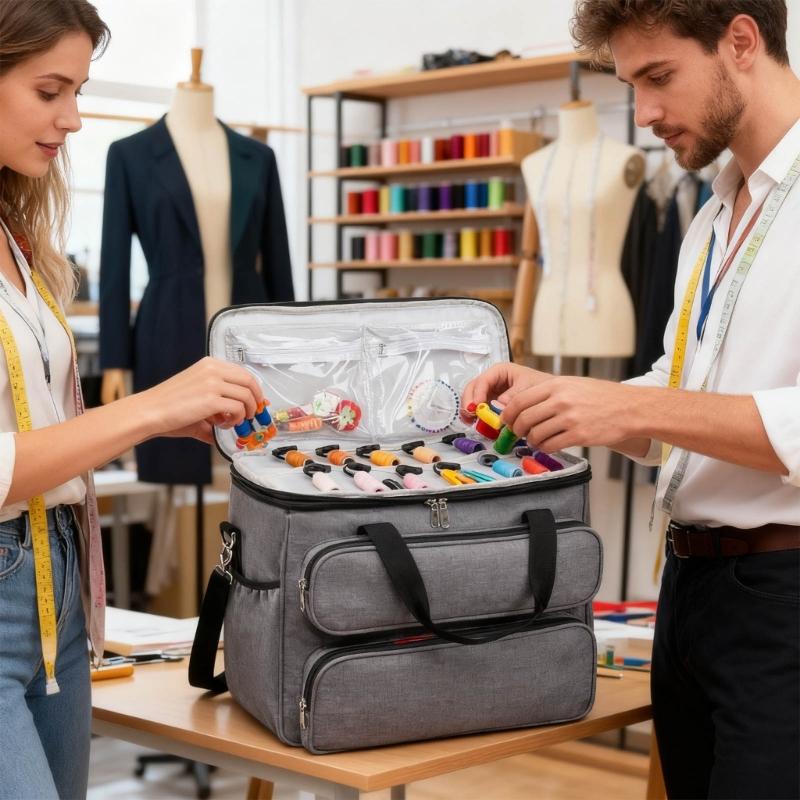 Practical Oxfords Fabric Sewing Accessories Case with Shoulder Strap Foldable Design For Handmade Craft Storage
