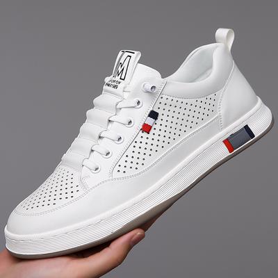 2024 Summer New Men's Handmade Online Casual Leather Shoes Men's Hollow Breathable Hole Shoes White Shoes Men 2306