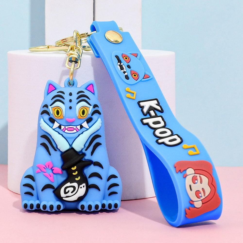 New KPOP Demon Team Keychain, Tiger Character PVC Figure Keychain, Cute Harajuku Style Key Ring for Kids & Fans Halloween