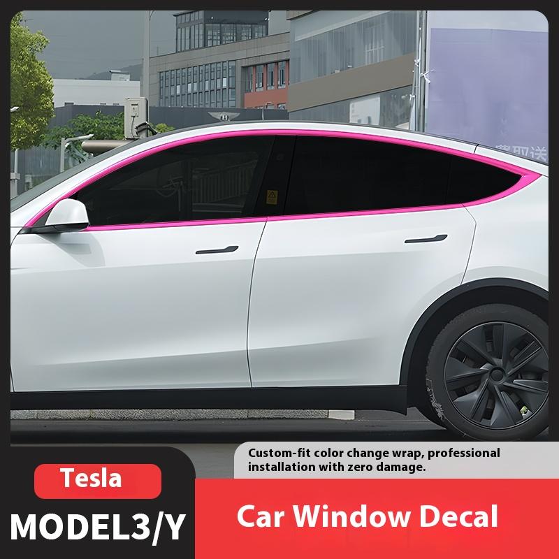For Tesla Model 3/Y Window Trim Chrome Delete Vinyl Wrap Kit Gloss Black Pink Carbon Fiber Style Auto Accessory for Enhanced