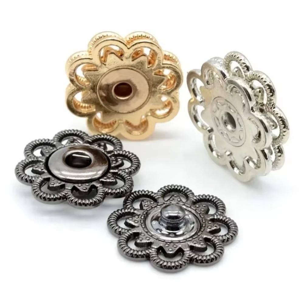 10 Sets Vielseitige Blume Druckknöpfe Vintage Schwarz/Gold/Silber Metall Druckknöpfe 21mm Aufnäher Befestigungselemente