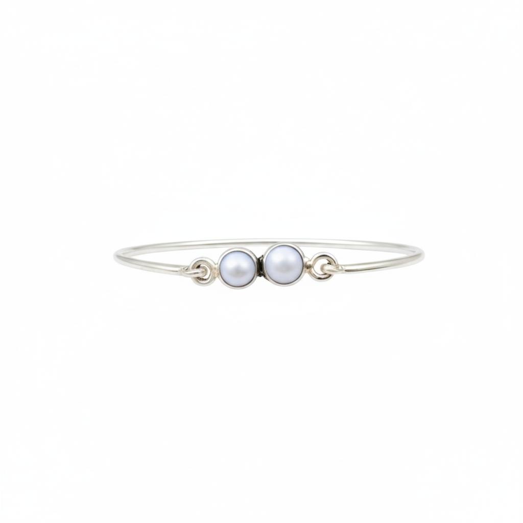Twin White Pearl Gemstone Bracelet, Minimalist Everyday Wear Bangle for Women