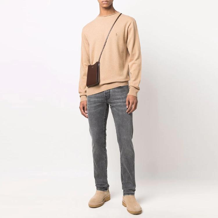 Polo Ralph Lauren FW21 Logo Embroidered Crew Neck Sweater Men Sweater Brown 710849451-003