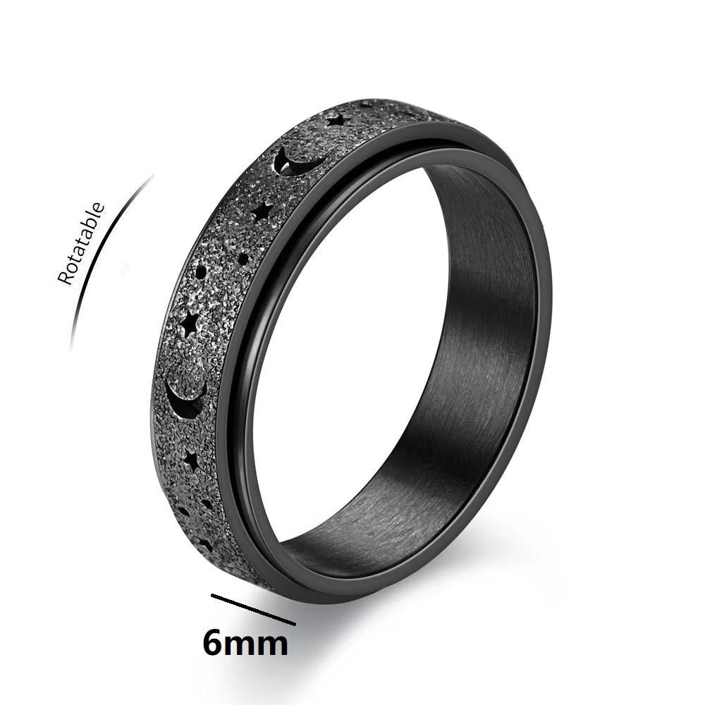 Frosted Stainless Steel Moon And Star Fidget Rings For Men Anti Stress And Anxiety Rotating Ring Fidget Metal Spinner Anillos
