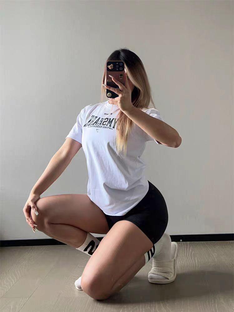 Унисекс дышащая хлопковая спортивная футболка с логотипом короткий рукав свободный крой для фитнеса йоги и повседневной носки 2389₽