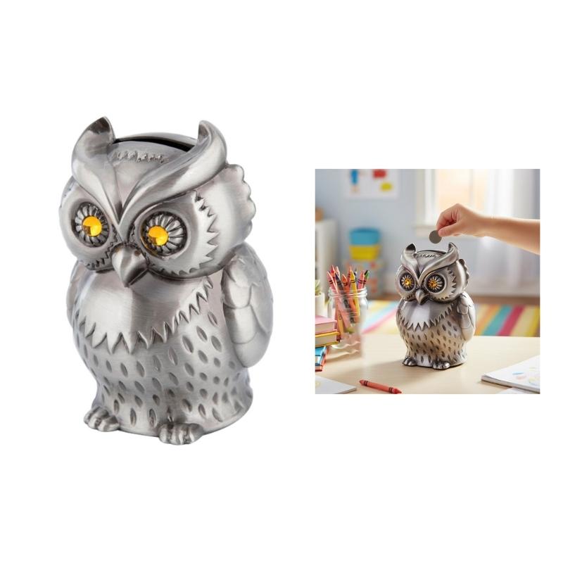 Eulenform Spardosen Dekorative Metall Münzaufbewahrung Organizer Glas mit leicht zugänglicher Basis Kindersicherheit Abgerundetes Design