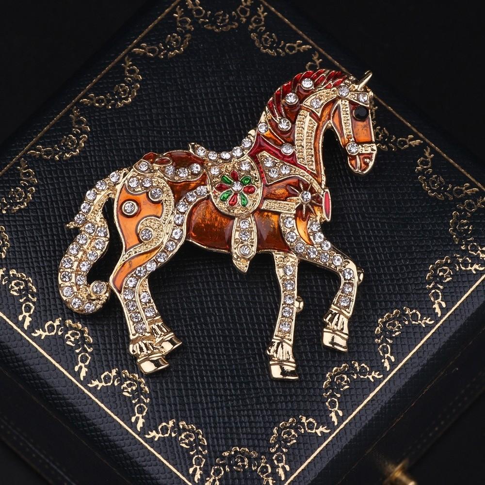 Enamel Strong Horse Brooches Rhinestone Metal Badge Pin Zodiac Animal Lapel Pins  Unisex