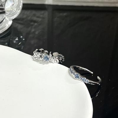 Niche Design Light Luxury High Sense French Simple Cold Wind Blue Zircon French Open Stacked Ring