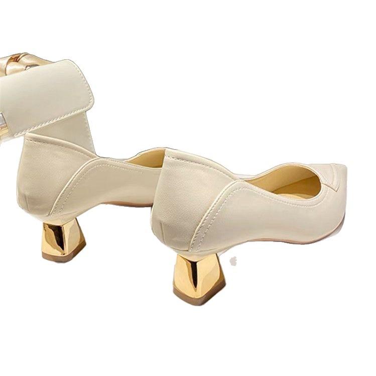 French high heels women's small 2025 spring and summer new thick heel pointed head shallow mouth soft sole professional work shoes