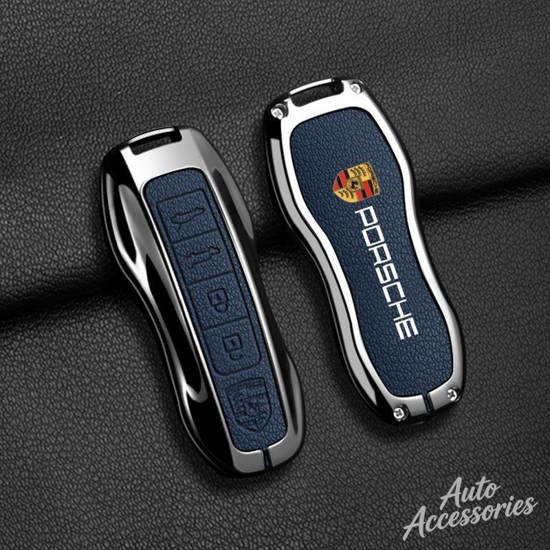 Alloy Leather Car Key Case Cover 3/4 Button Key Protector Shell For Porsche Panamera Cayenne 971 911 9YA Macan Boxster STICKER IJCDF1