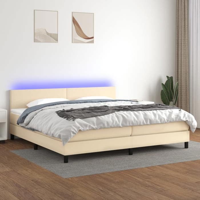 Sommier à lattes avec matelas - Maison Exclusive - 200x200cm - Tissu Crème - LED Colorée