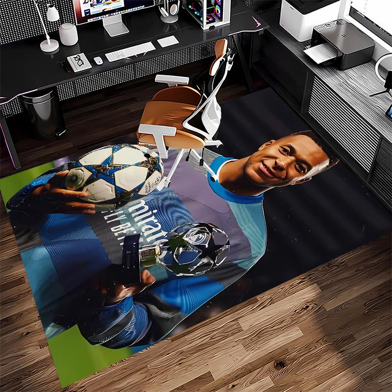1pc Kylian Mbappé Print Area Rug - Soft,Washable Non-Slip Indoor Mat for Office Chairs,Living Room,Home Office Decorative Rug