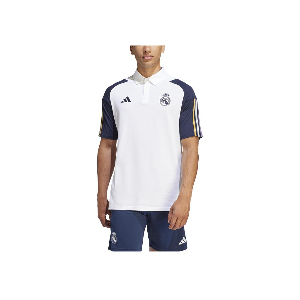 Adidas Real Madrid 2023-2024 Season Comfortable Color Block Badge Pullover Short Sleeve Polo Shirt Men Polo Shirts White IB0844