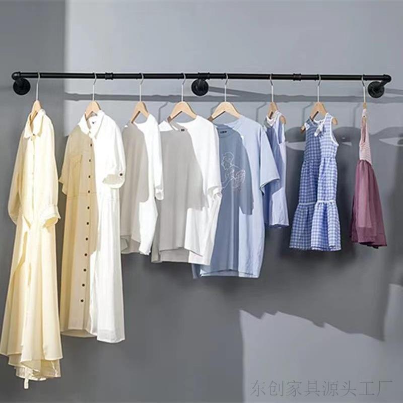 180cm Bedroom Garment Home Rail Multipurpose Wall Mounted Industrial Pipe Clothes Rack Space Saving Hanging Shelf with 3 Hooks
