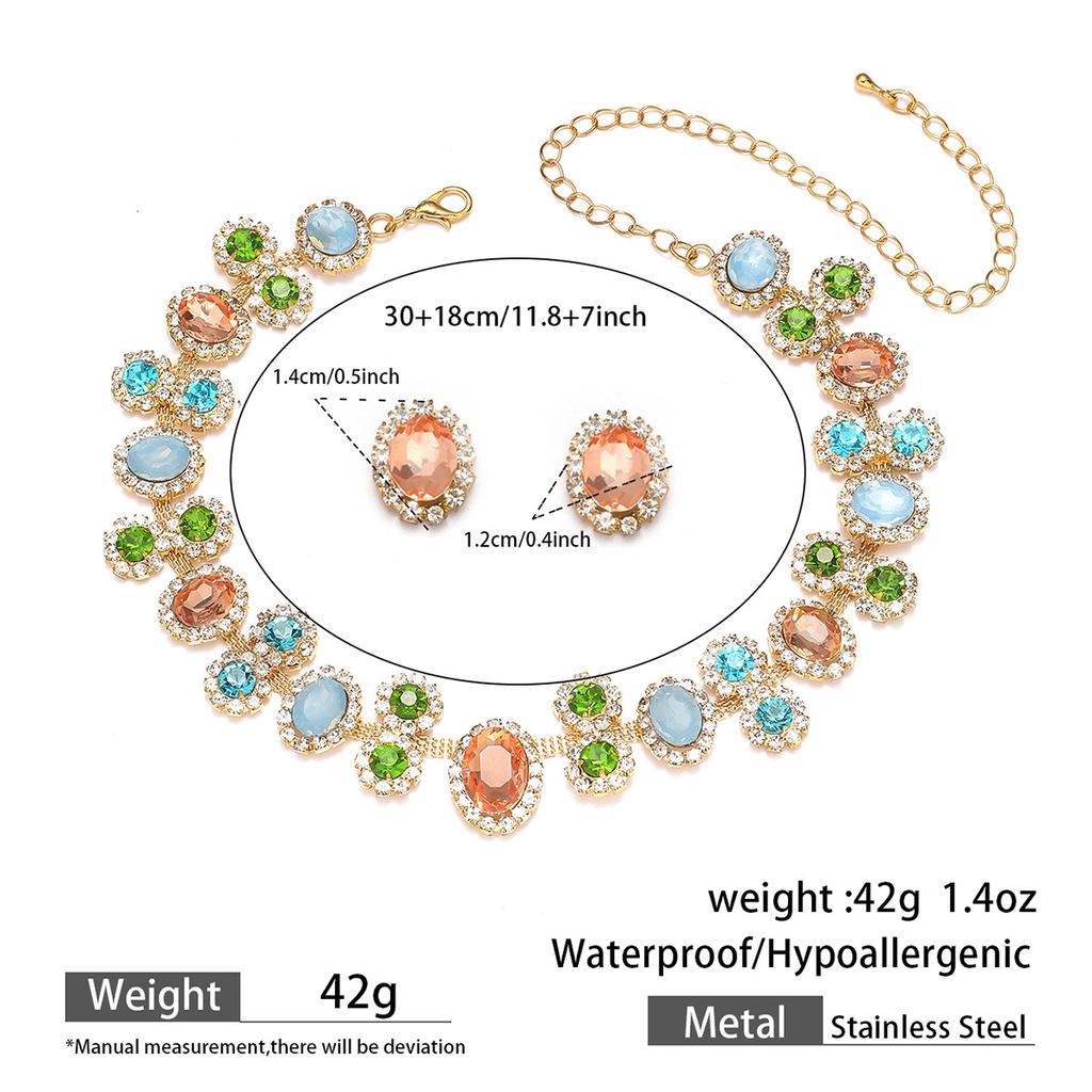 Utsøkt Super Flash Sett Diamant Bryllup Rhinestone Sett Brudekjole Kjole Middag Øredobber Smykker Halskjede